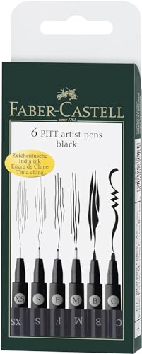 Faber-Castell F167116 Pitt Artist Pen Wallet of 6 with Assorted Tips - Black - Image 2